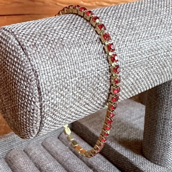 Red Garnet CZ 18K Gold Stainless Steel Tennis Bracelet January Birthstone - Picture 1 of 7